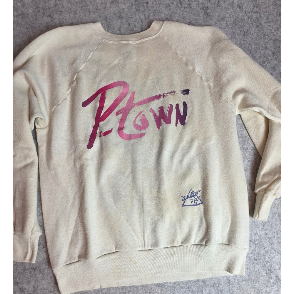 Vintage 80s P-Town Provincetown Cape Cod Sweatshirt Cream Medium USA Made
